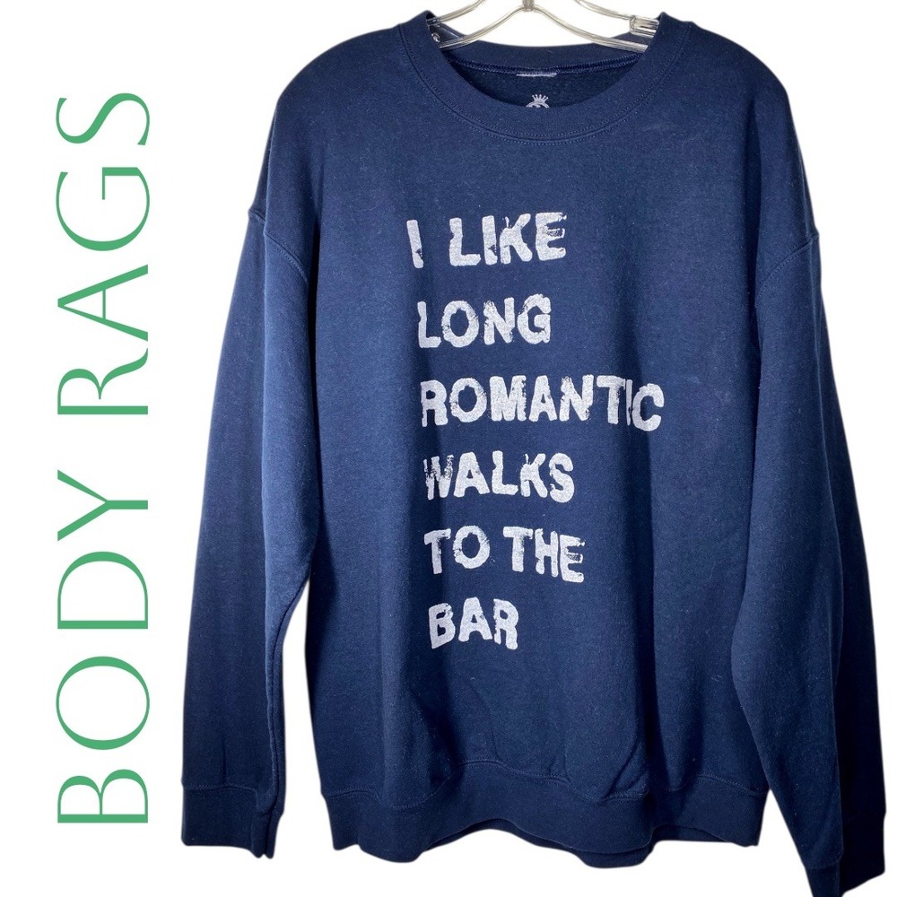Body Rags Navy Blue Graphic Novelty Crewneck Sweatshirt Fleece Lined Men's L